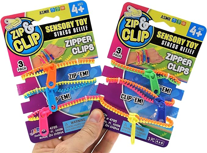 JA-RU Triple Fidget Zipper Bracelet (6 Bracelets in 2 Packs) 7.5" Neon Colors Fidget Toy for Kids Friendship Bracelet, Hand Accessories Sensory Toys Party Favors for Girls. 4785-2s
