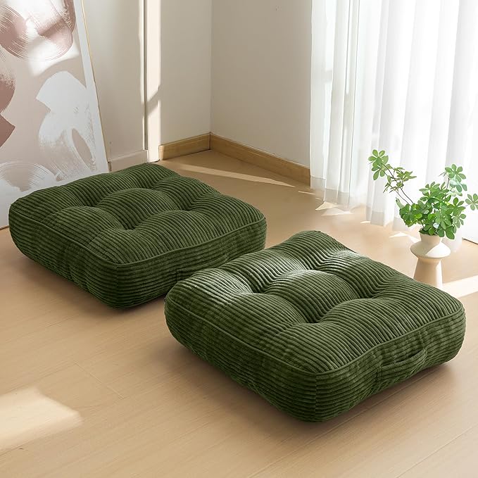6" Washable Floor Pillow Cushion for Adults, Meditation Cushion Pillow, Large Square Floor Sitting, Removable Tufted Corduroy Cover, for Tatami Living Room or Yoga, 22x22 Inch, 2Pack, Machine Washable
