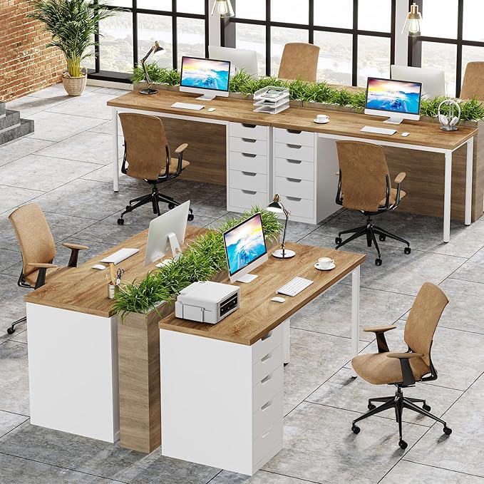 Tribesigns Computer Desk with 5 Drawers, 47 inches Rustic Brown Home Office Desk with Storage, Modern Simple Laptop Desk Study Writing Table for Small Spaces (1, Walnut+White)