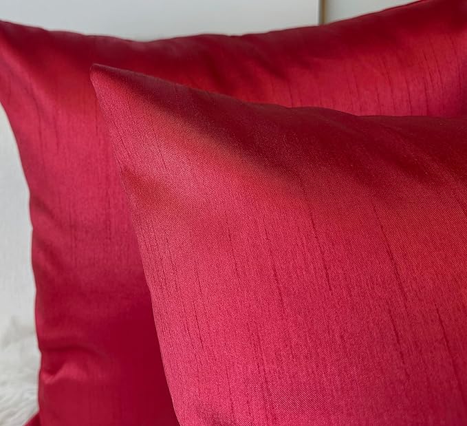 Aiking Home 24x24 Inches Faux Silk Square European Shams, Zipper Closure, Red (Set of 2)