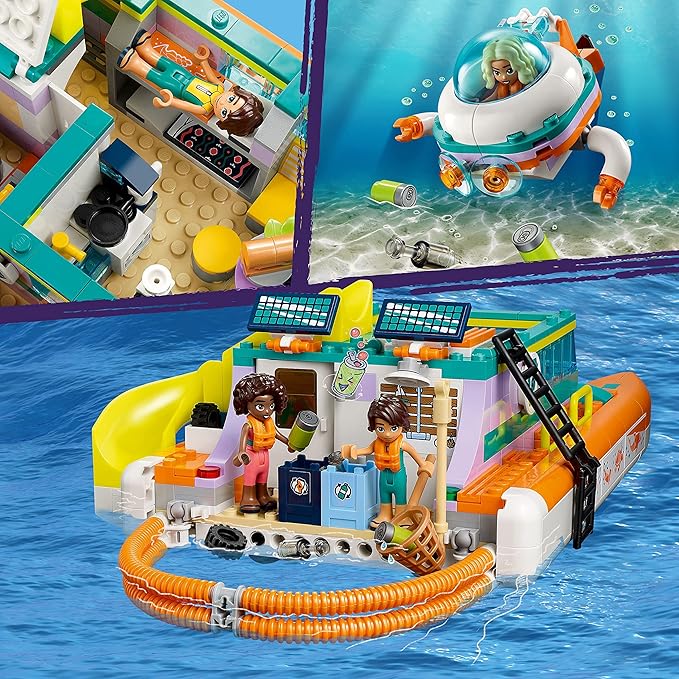 LEGO Friends Sea Rescue Boat 41734 Building Toy Set for Boys & Girls Ages 7+ Who Love The Sea, Includes 4 Mini-Dolls, a Submarine, Baby Dolphin and Toy Accessories for Ocean Life Role Play