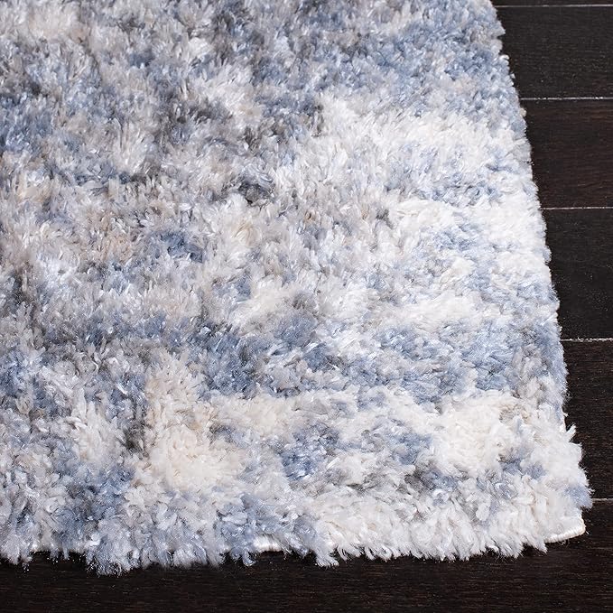 SAFAVIEH Berber Shag Collection Runner Rug - 2' x 12', Ivory & Blue, Modern Abstract Design, Non-Shedding & Easy Care, 1.2-inch Thick Ideal for High Traffic Areas in Living Room, Bedroom (BER274B)