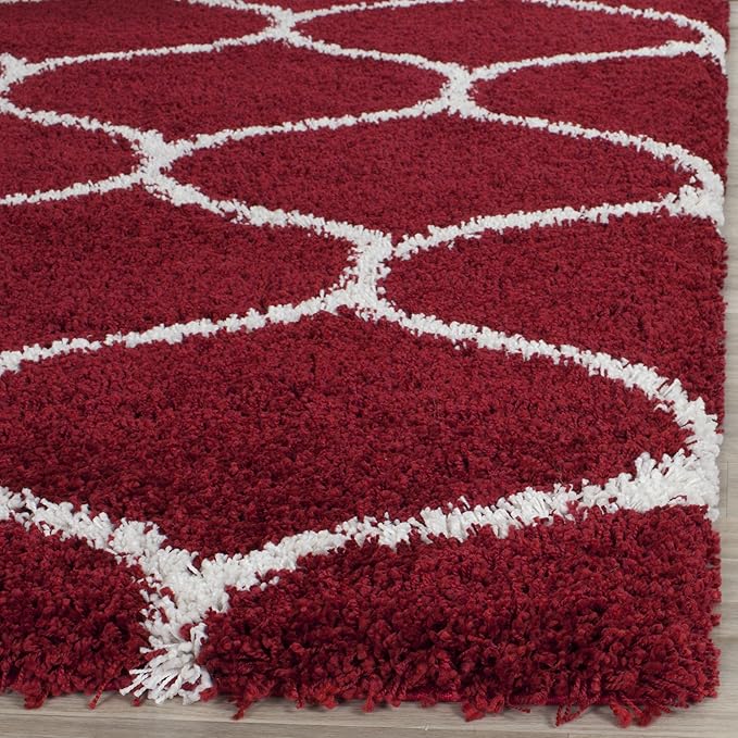 SAFAVIEH Hudson Shag Collection Runner Rug - 2'3" x 8', Red & Ivory, Moroccan Ogee Trellis Design, Non-Shedding & Easy Care, 2-inch Thick Ideal for High Traffic Areas in Living Room, Bedroom (SGH280R)