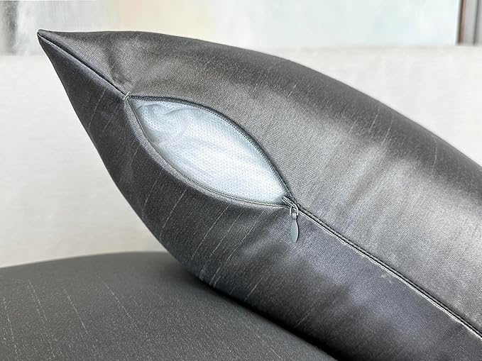 Aiking Home 24x24 Inches Faux Silk Square European Shams, Zipper Closure, Charcoal (Set of 2)
