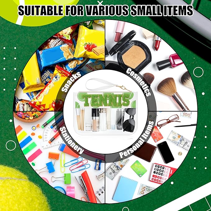 BuyCard Tennis Gifts Makeup Bag with Chenille Letter Patch, Clear Cosmetic Pouch PVC Organizer Purse, Waterproof Travel Bag, Portable Toiletry Storage Bag for Her Friends