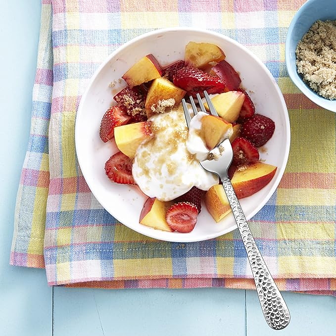 E-far Stainless Steel Kids Forks, 6-Piece Toddlers Forks Safe for Preschooler/Children, Hammered Adult look & Small Size, Rust Free & Dishwasher Safe