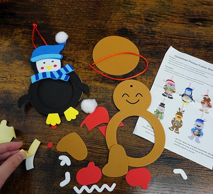 4E's Novelty Foam Kids Christmas Picture Frame Ornament Craft (12 Pack) Bulk Christmas Crafts for Kids Ages 4-8, 8-12 & Toddlers DIY Party Acitvity
