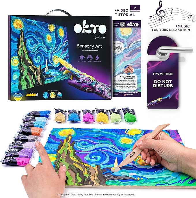 OKTO Art Kit Vincent Van Gogh Starry Night | Arts & Crafts DIY Painting with Modeling Clay Kit for Painting | Painting Kits for Adults for Home Decoration | Air Dry Clay for Adults| Arts and Crafts