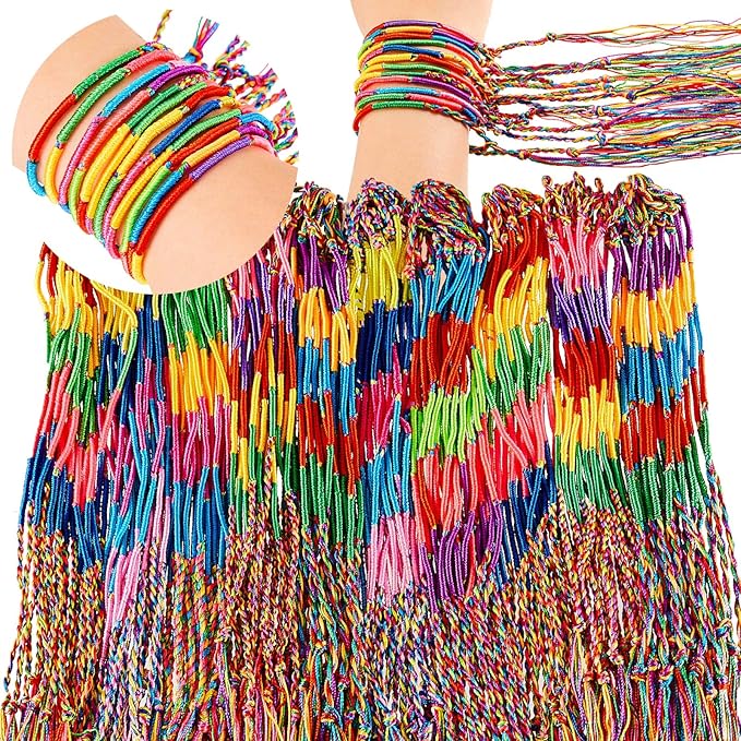 Henoyso 200 Pieces Friendship Bracelets Bulk Handmade Braided String Colorful Braid Friendship Cords Strand Bracelet Party Supply Favors for Birthday Gifts(Classic Style)