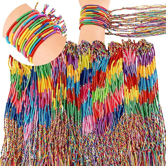 Henoyso 200 Pieces Friendship Bracelets Bulk Handmade Braided String Colorful Braid Friendship Cords Strand Bracelet Party Supply Favors for Birthday Gifts(Classic Style)