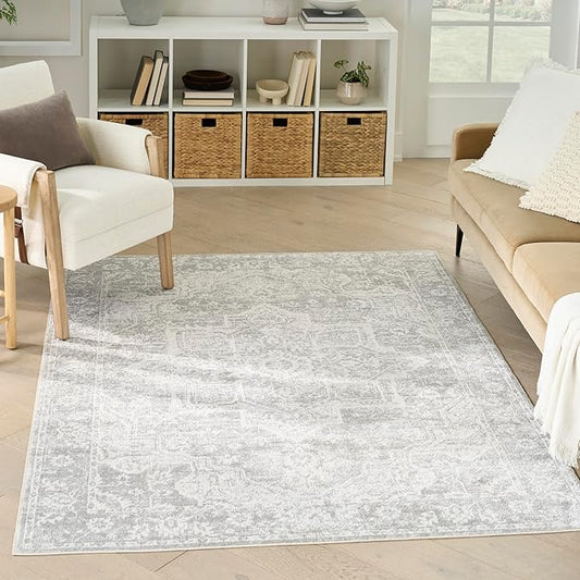 Nourison Astra Machine Washable Grey 5'3" x 7' Area Rug - Easy Cleaning, Non Shedding, Bed Room, Living Room, Dining Room, Kitchen (5' x 7')