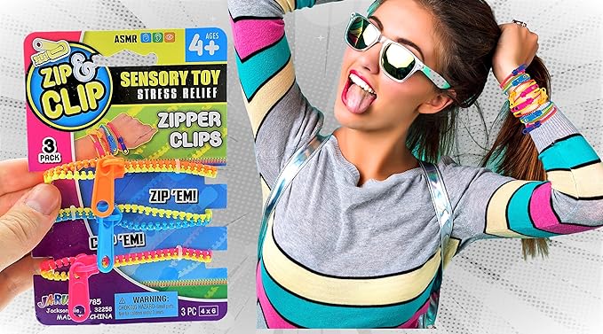 JA-RU Triple Fidget Zipper Bracelet (6 Bracelets in 2 Packs) 7.5" Neon Colors Fidget Toy for Kids Friendship Bracelet, Hand Accessories Sensory Toys Party Favors for Girls. 4785-2s