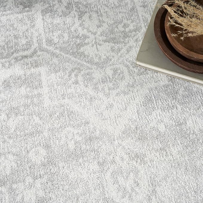 Nourison Astra Machine Washable Grey 5'3" x 7' Area Rug - Easy Cleaning, Non Shedding, Bed Room, Living Room, Dining Room, Kitchen (5' x 7')