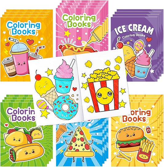 Junk Food Coloring Books for Kids- 24Pcs Bulk Fast Food Mini Coloring Booklet DIY Art Drawing Book with Hot Dogs Pizza Hamburger Coke for Toddlers Birthday Party Favors Goodie Bag Filler