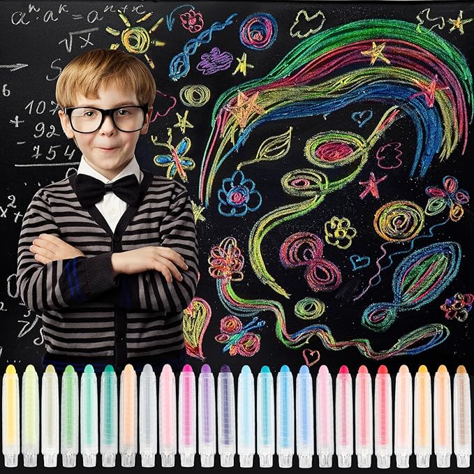 Ireer Dustless Chalk Set Colored Chalk with Holder Sidewalk Chalk for Kids Washable Toddler Chalk for Chalkboard Blackboard Children Drawing Writing Art Tool Toys Gift Party Favors (72 Pcs)