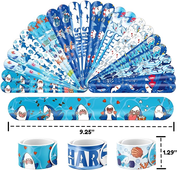 48PCS Shark Party Favors - 24PCS Tattoos & 24PCS Slap Bracelets - Ocean-Themed Birthday Supplies, Undersea Decorations, Classroom Prizes, Gifts for Boys & Girls