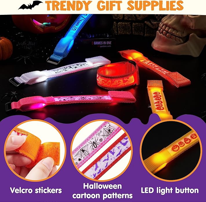 JOYIN 6 PCS Halloween Light Up Bracelets, LED Glow Flashing Wristband Toys for Kids, Glow in The Dark, Slender Wrists, Trick or Treat for Concerts, Sports, Night Events, Game Prizes, Party Favors