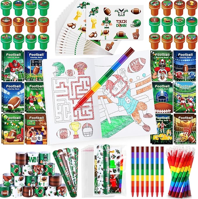 BenLouis 84Pcs Football Party Favors Sports Football Theme Birthday Party Favors Coloring Books Bulk for Kids Super Football Bowl Party Team Gift Goodie Bag Fillers Classroom games Rewards Supplies