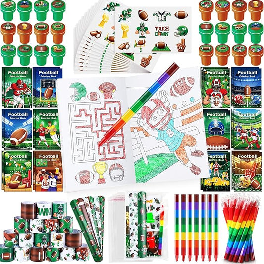 BenLouis 168Pcs Football Party Favors Sports Football Theme Birthday Party Favors Coloring Books Bulk for Kids Super Football Bowl Party Team Gift Goodie Bag Fillers Classroom games Rewards Supplies