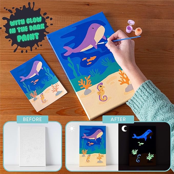 BONNYCO Paint by Numbers Kit for Kids Sea Animals Pack 3 Canvas Paint by Number Canvas, Ocean Gifts for Kids, Arts and Crafts, Kids Paint by Number, Kits Pre Drawn Canvas for Painting for Kids