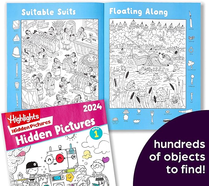 Highlights Hidden Pictures 2024 Activity Books for Kids Ages 6 and Up, 4-Book Set of Travel-Friendly Screen Free Seek and Find Fun, Books Double as Coloring Books