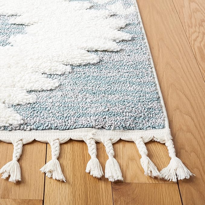 Safavieh Moroccan Tassel Shag Collection Runner Rug - 2'3" x 8', Teal & Ivory, Rustic Trellis, Non-Shedding & Easy Care, 2-inch Thick Ideal for High Traffic Areas in Living Room, Bedroom (MTS652K)