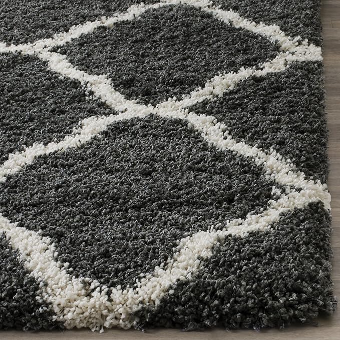 SAFAVIEH Hudson Shag Collection Accent Rug - 3' x 5', Dark Grey & Ivory, Trellis Design, Non-Shedding & Easy Care, 2-inch Thick Ideal for High Traffic Areas in Entryway, Living Room, Bedroom (SGH283G)