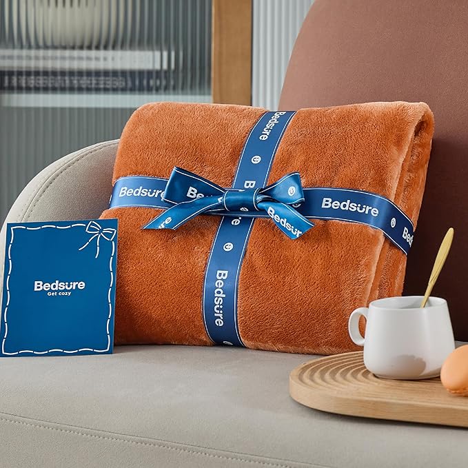 Bedsure GentleSoft Fleece Throw XL Blanket Burnt Orange - 300GSM Soft Lightweight Plush Cozy Blankets for Bed, Sofa, Couch, Travel, Camping, 50x70 inches