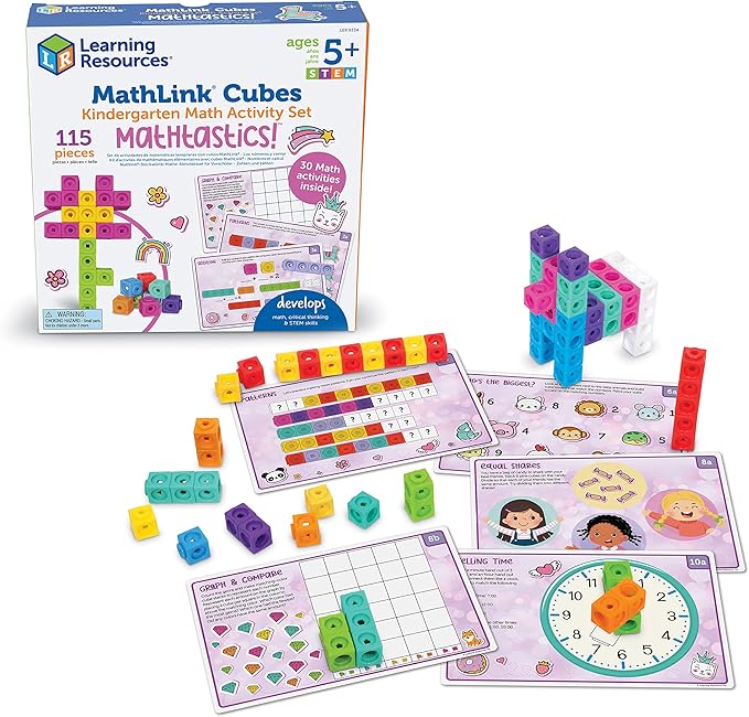 MathLink Cubes Kindergarten Math Activity Set Mathtastics!, Math Teaching Toys, PreKManipulatives, Children’s Math Games, 115 Pieces, Age 5+