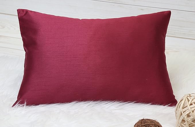 Aiking Home 12x18 Inches Faux Silk Rectangular Throw Pillow Cover, Zipper Closure, Burgundy (Set of 2)