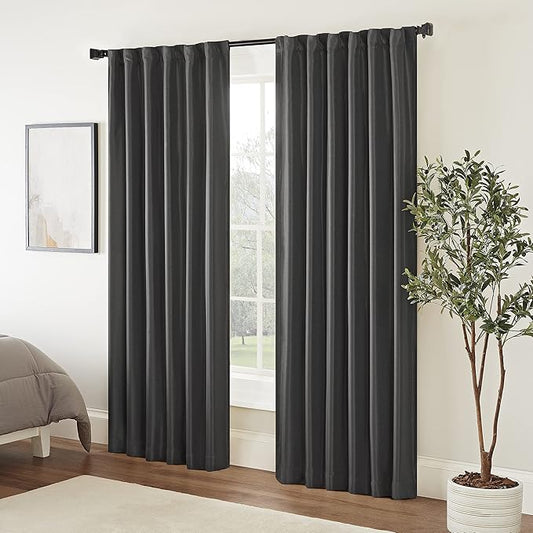 Eclipse Fresno Modern Blackout Thermal Rod Pocket Window Curtain for Bedroom (1 Panel), 52 in x 84 in, Charcoal