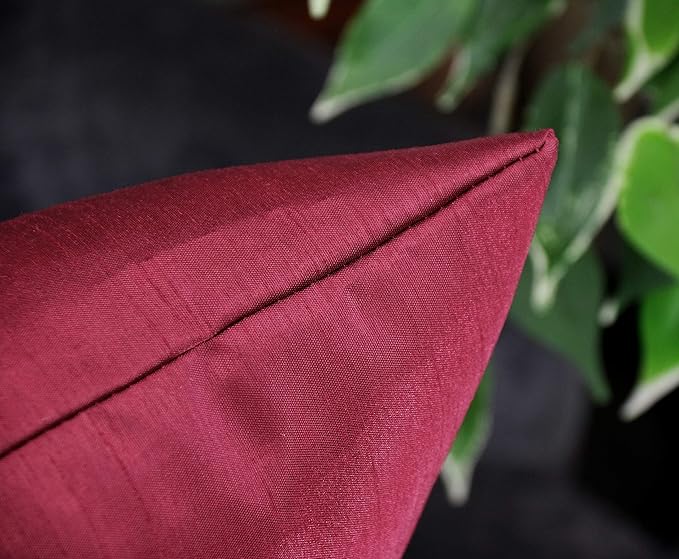 Aiking Home 12x18 Inches Faux Silk Rectangular Throw Pillow Cover, Zipper Closure, Burgundy (Set of 2)