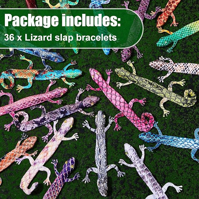 Chivao Lizard Snap Bracelet Reptile Party Favor, Stuffed Animal Slap Bracelets Jungle Snakes Party Favors Reptile Birthday Party Supplies for Boy Girl Christmas Party Gifts