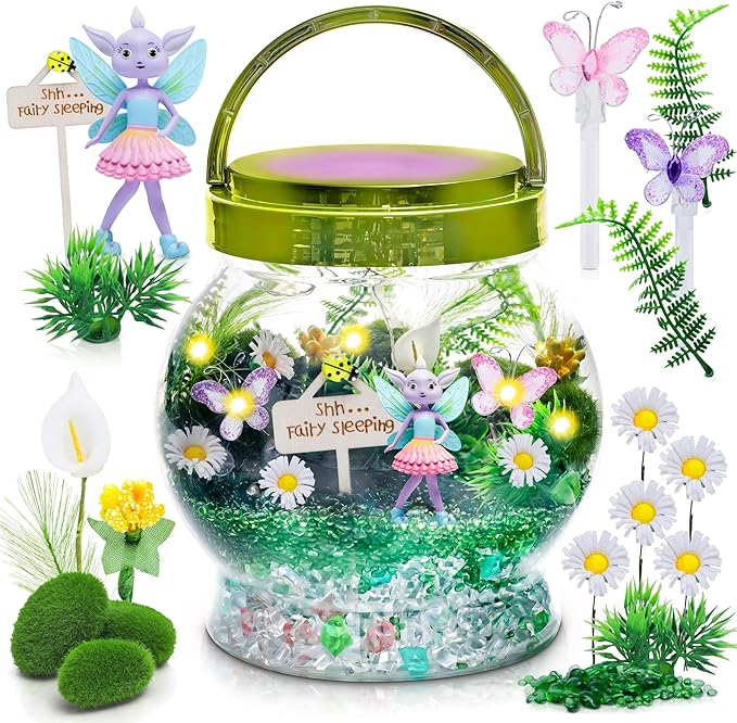 Amitié Lane Fairy Garden Kit - DIY Light Up Terrarium Kit for Kids - Fairy Gifts for Girls Ages 5, 6-8, Little Girl Toys, Crafts for Girls - Birthday Gift for Five Year Old Girl