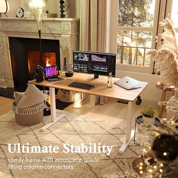 Monomi Electric Standing Desk 55 inch, Height Adjustable Sit Stand Desk for Home Office, Computer PC Gaming Desk, Study Writing Workstation with Memory Preset, Natural （Two Pieces of Desktop）