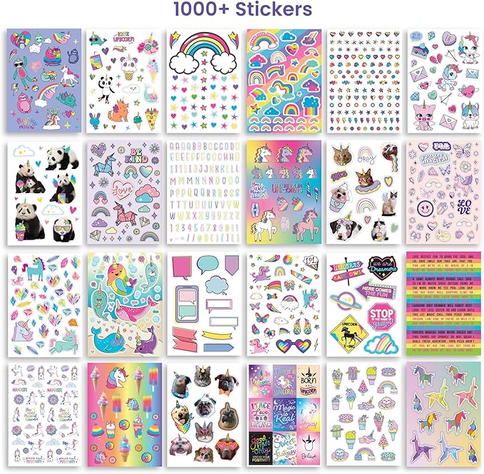 Fashion Angels Unicorn Sticker Book - 1000+ Magical Stickers for Girls - Unicorn Party Favors - Kawaii Unicron Stickers for Laptops, Water Bottles, Scrap Books - Ages 6 and Up