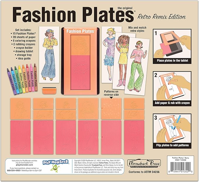 Fashion Plates Retro – Girls Fashion, Mix-and-Match Drawing Kit, Arts and Crafts, Coloring, Art Supplies, Craft Supplies, Stencils, Crayons Included, Create Your Own Fashion Designs, Ages 6+