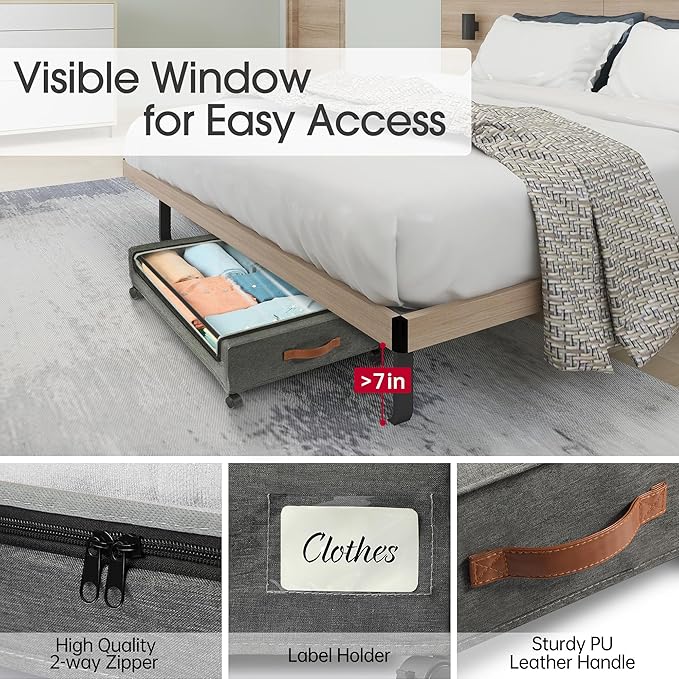 Yecaye Under Bed Storage with Wheels, 2Pack Under Bed Storage Containers, Underbed Shoe Storage Organizer, Rolling Under Bed Metal Drawers for Clothes, Blankets(30.71 x 16.93 x 6.69 in)