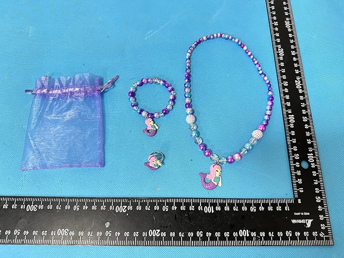 Girls Jewelry Mermaid Necklace Bracelet Ring Set Dress up Pretend Play Jewelry Gifts Kids Toddler Mermaid Party Costume Jewelry Supplies
