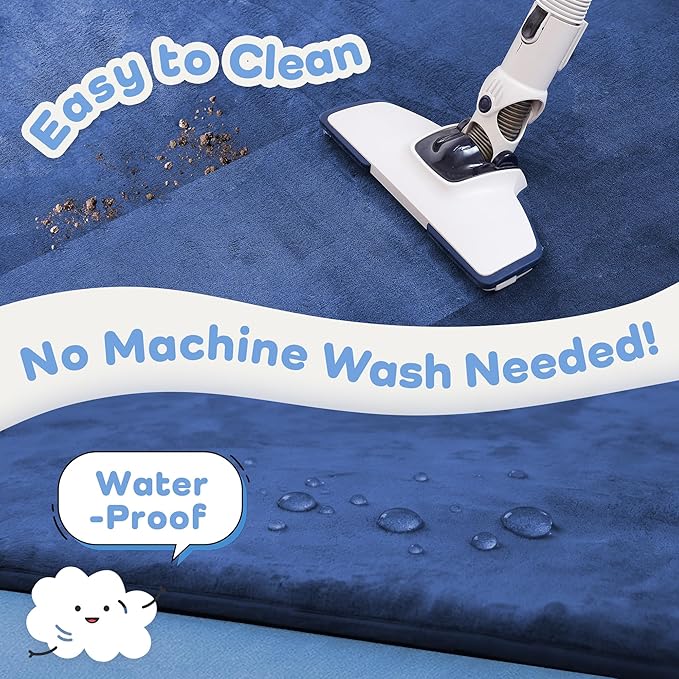 1.3" Thick Baby Floor Play Mat 79x118, Basic Padded Foam Mat for Tummy Time Gym Crawling, Non Slip Cushioned for Babies Toddlers Infants Kids (Blue)