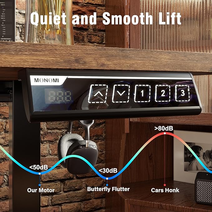 Monomi Electric Height Adjustable Standing Desk, 48x24 Inches, Ergonomic Home Office Sit/Stand Up Desk with Two-Piece Desktop (Black Steel Frame/Rustic Brown Top)