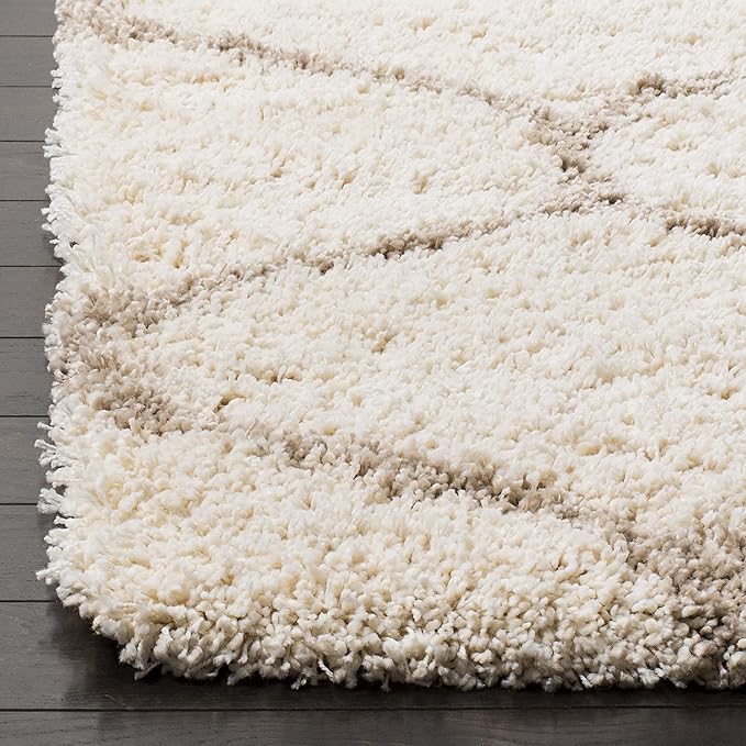 SAFAVIEH Hudson Shag Collection Runner Rug - 2'3" x 20', Ivory & Beige, Trellis Design, Non-Shedding & Easy Care, 2-inch Thick Ideal for High Traffic Areas in Living Room, Bedroom (SGH280D)