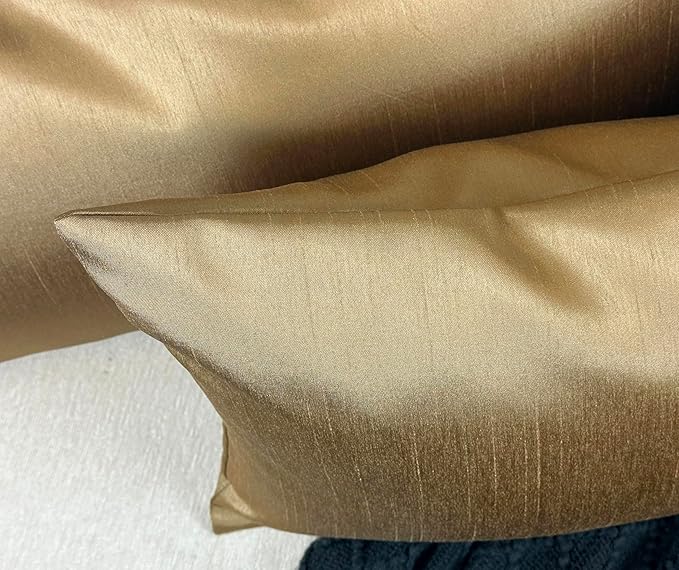 Aiking Home Collection 12x24 Inches Faux Silk Rectangular Throw Pillow Cover, Zipper Closure, Brass (Set of 2)