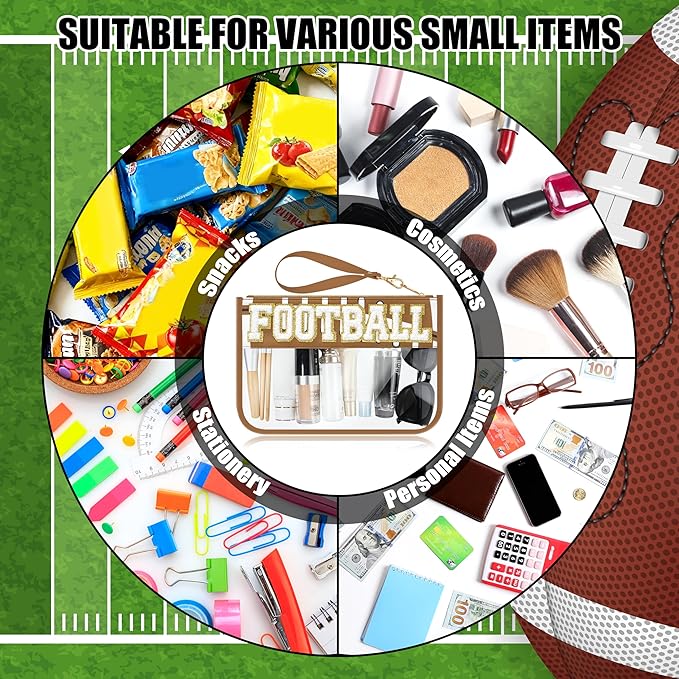 BuyCard Football Gifts Makeup Bag with Chenille Letter Patch, Clear Cosmetic Pouch PVC Organizer Purse, Waterproof Travel Bag, Portable Toiletry Storage Bag for Her Friends