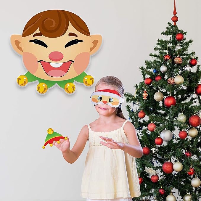 JOYIN 3 Christmas Pin the Tail Games for Christmas Party, Pin the Hat on Elf, Pin the Nose on Reindeer, Pin the Carrot on Snowman Game Pack with Christmas Blindfold. Christmas Party Game and Accessory