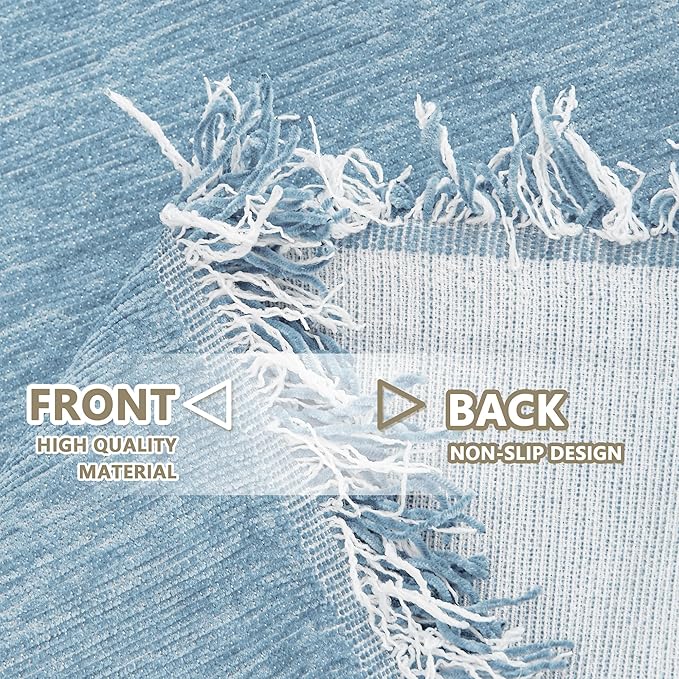 MYSKY HOME Sectional Couch Cover Blanket Living Room Furniture Protector for Pets, Farmhouse Home Decor Sofa Covers Tassel Chenielle Sofa Slipcover Soft Throw Couch for Dogs, 71" X 150", Blue