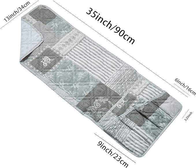 Brilliant Sunshine Grey Floral Patchwork Sofa Armrest 5 Pockets Organizer, Slip Resistant Recliner Armchair Caddy, Washable Remote Controls Holder, Storage for Magazine, Tablet, iPad, 35×13", Grey