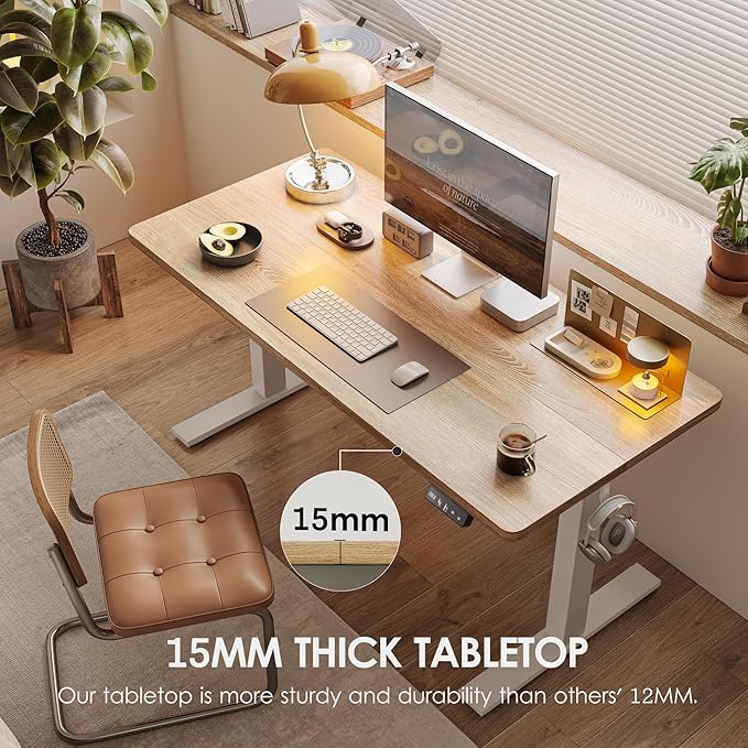 TIQLAB 55 * 28 Inches Standing Desk, Adjustable Height Stand up Desk,Sit Stand Home Office Table with Splice Board, Maple