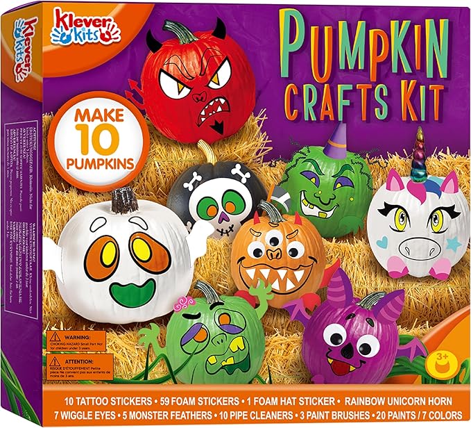 Klever Kits Halloween Arts and Craft Pumpkin Painting Kit, Party Favors for Kids, Halloween Pumpkin Decorating Kit for Party Supplies, Halloween Party Decor DIY Coloring Activities School Party Games