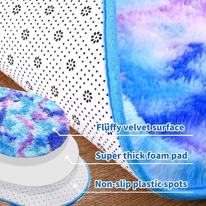 Noahas Oval Fluffy Purple Rainbow Rug 2.6X5.3 Small Kids Rugs for Bedroom Girls And Boys Aesthetic,Bedside Bedroom Rug,Ultra Soft Runner Carpet Modern Shaggy Nursery Area Rugs Home Decor''